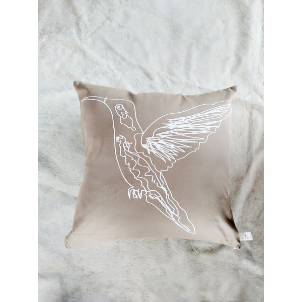 COJÍN COLIBRÍ BEIGE LÍNEA BLANCA